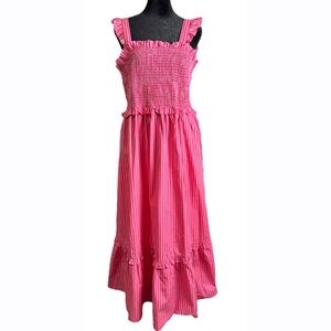 Draper James Women’s Kimberly Smocked Midi Dress‎ Tonal Stripe Pink Large NEW